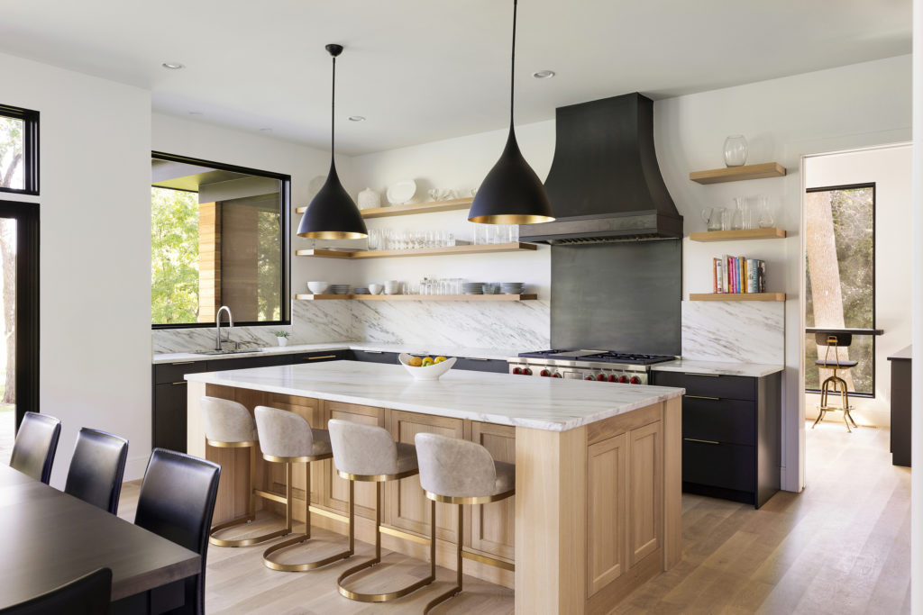 custom kitchen with black accents.